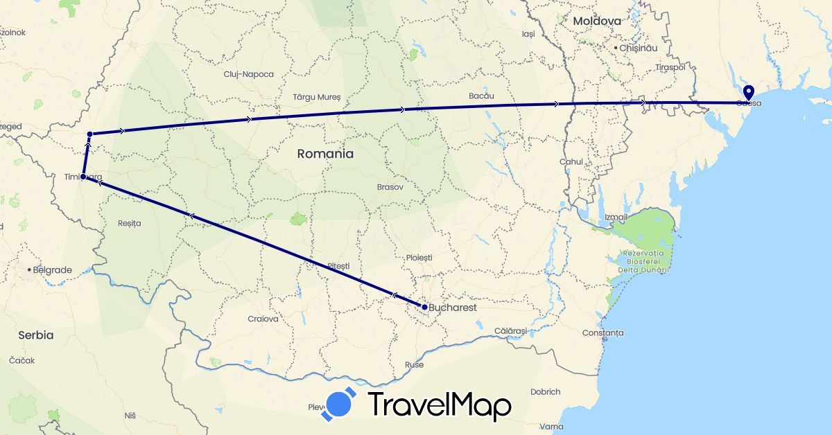 TravelMap itinerary: driving in Romania, Ukraine (Europe)